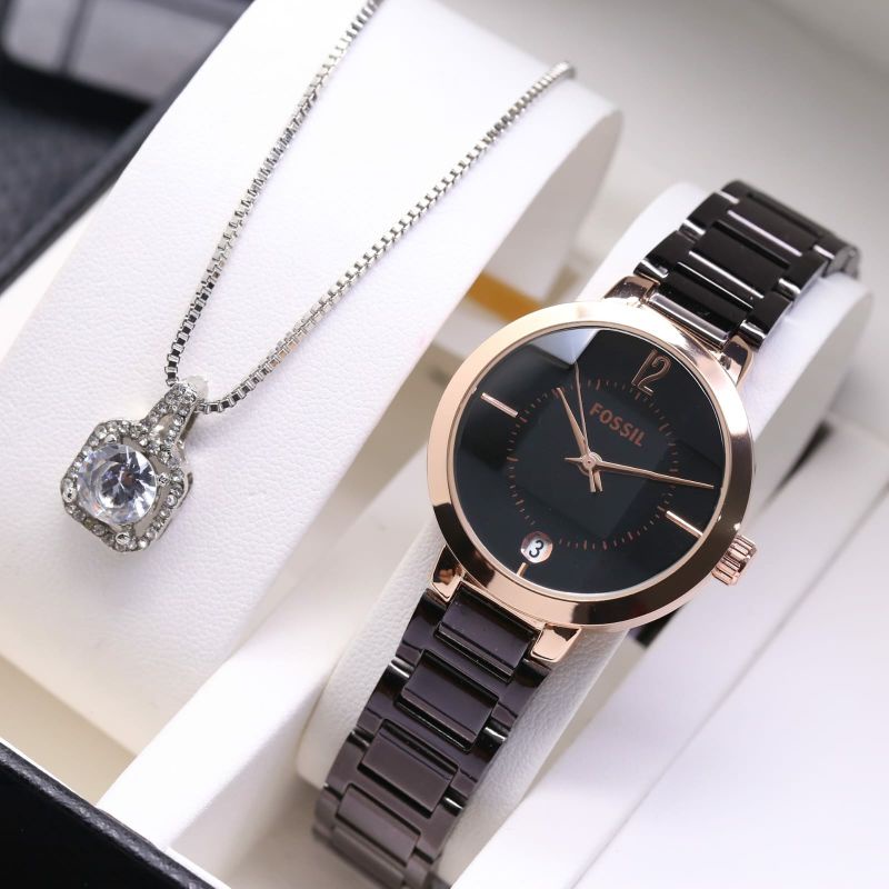 Jam Tangan Wanita Free Kalung Terlaris Stainliss Steel Mewah