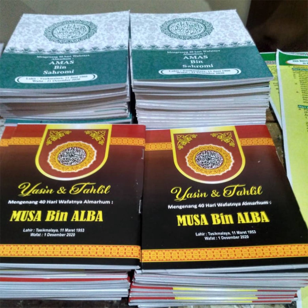 Cetak Buku Yasin Dan Tahlil Isi Bahan Hvs 160 Halaman Soft Cover Tambah Sisipan Foto Almarhum