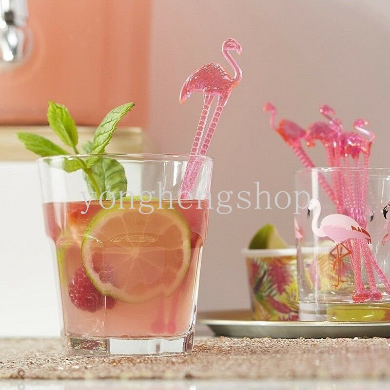 10pcs / set Stik Pengaduk Minuman Jus / Kopi / Cocktail Bentuk Flamingo Untuk Pesta