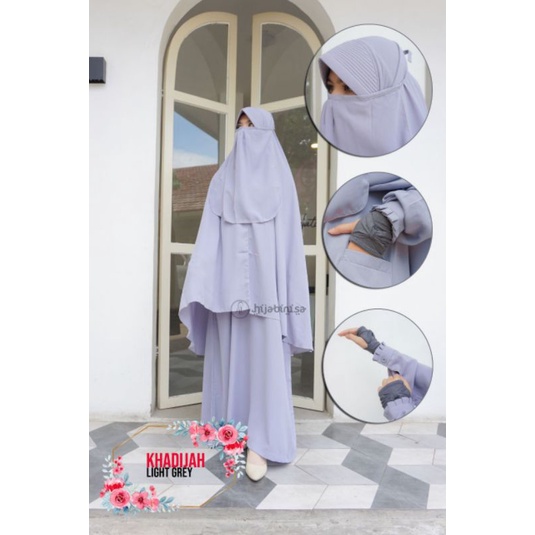 KHODIJAH STELAN HIJAB SYAR'I SET Gamis Basic Polos Abaya Busui Dress Wolfis Free Cadar Niqab S M L X