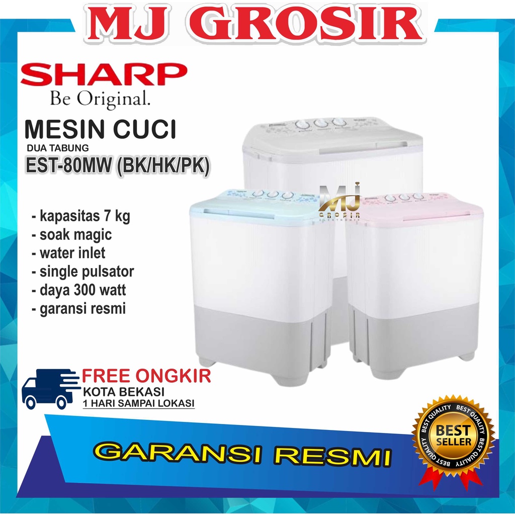 MESIN CUCI SHARP EST 80 MW 7KG 2 TABUNG 80MW 7 KG PURE MAGIC LOW WATT