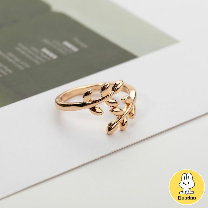 Cincin Charms Olive Tree Branch Leaves Open Ring Wedding Rings Adjustable Jewelry -Doo