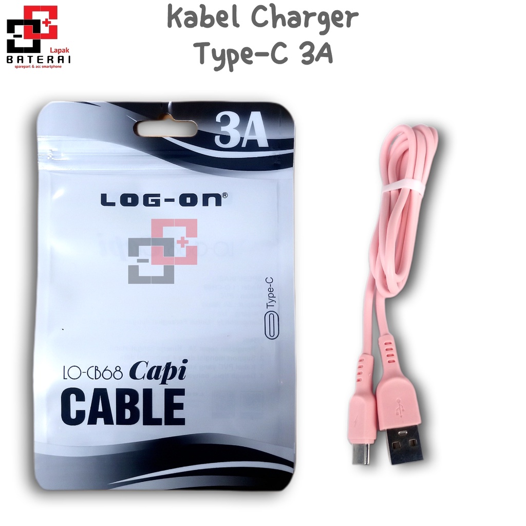 LOG - ON CB68C Capi Type C 3A Fast Charging | Quick Charger 3.0 | Kabel Data Tipe C | Kabel Charger Casan