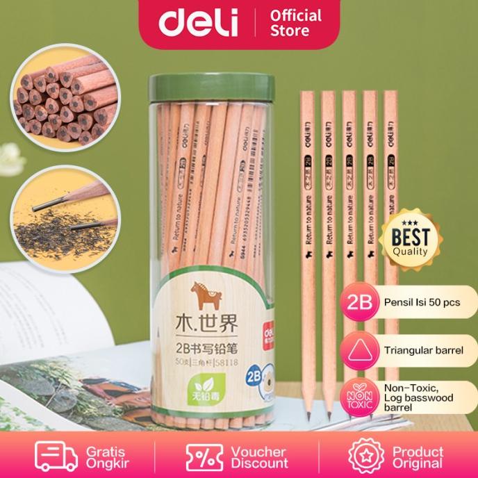 

[COD] Deli Pensil kayu/ Pencil - 2B 50pcs/tabung - Sudah diasah 58118 TERPERCAYA Kode 600