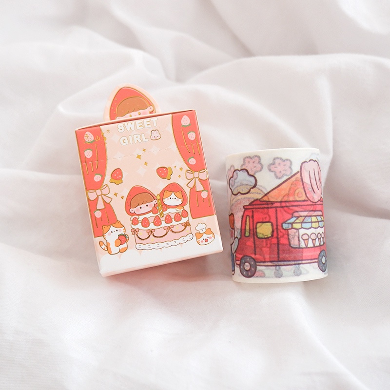 

Masking tape Sweet Little Girl At Home With Cats 5cm / Washi Tape Lucu