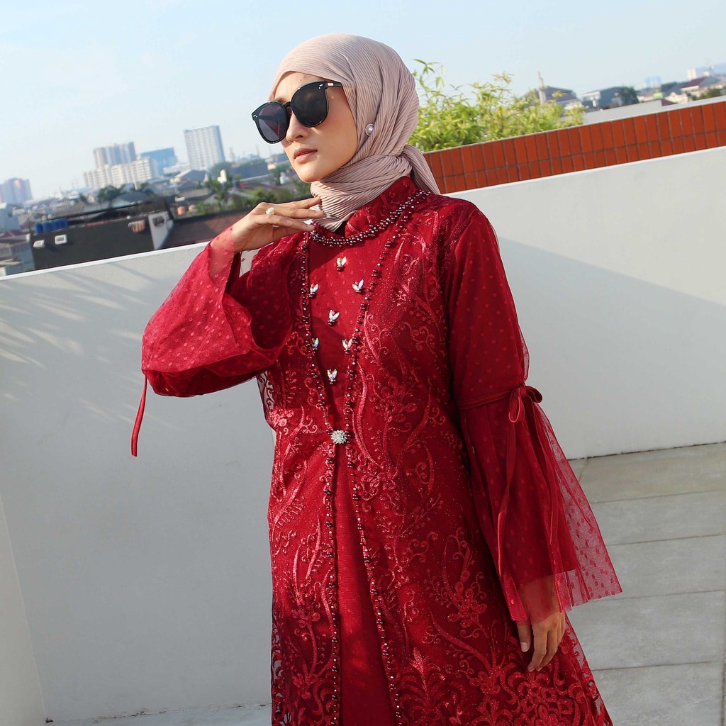 REDLOVE136 ( TERBARU )  GAMIS TILE PREMIUM BORDIR / GAMIS PESTA / GAMIS TILE DOTTY / GAMIS SAFA DRESS / DRESS KONDONGAN / GAMIS WISUDA / GAMIS MEWAH / GAMIS FULL BRUKAT / GAMIS SERAGAM