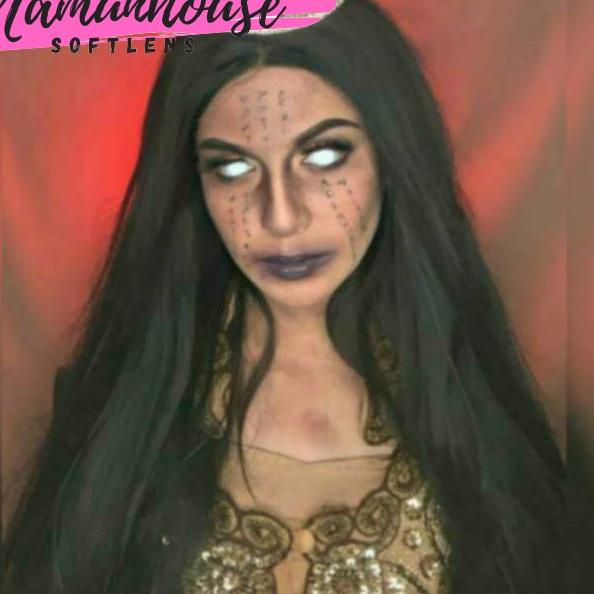 Terlaris--ORIGINAL Softlens Cosplay Anime Bola Mata full Putih White Lathi hantu seram vampire dracu