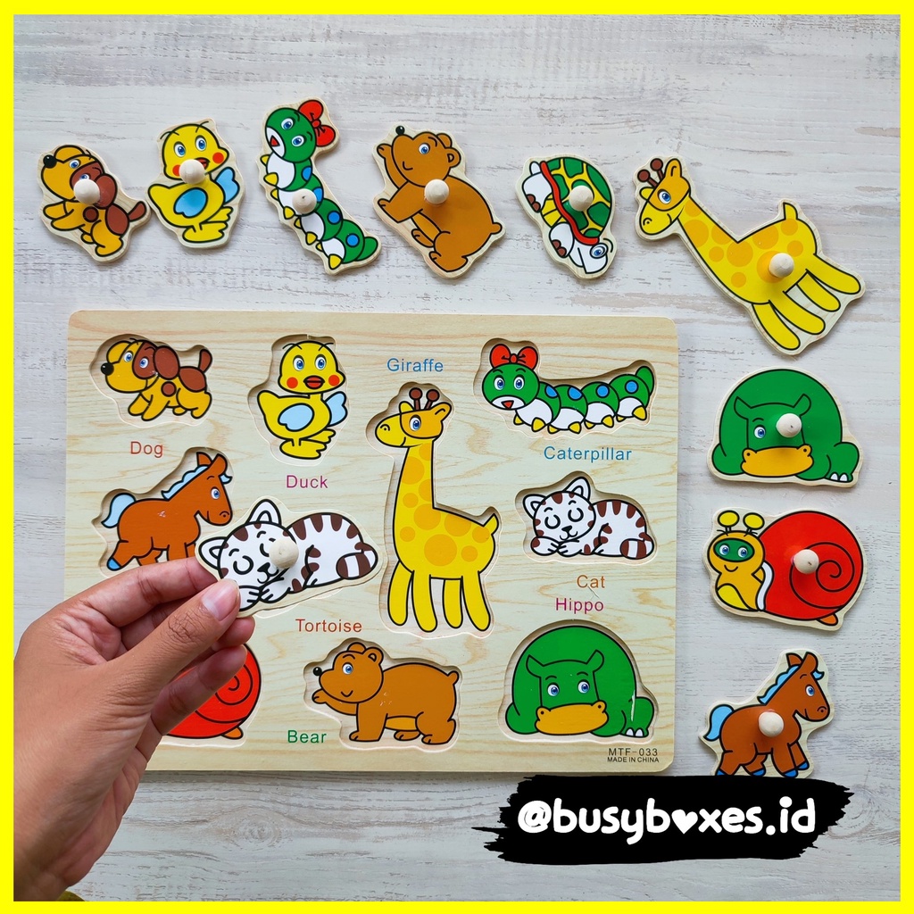 Busyboxes.id Mainan anak edukasi anak 1 2 3 tahun laki laki perempuan mainan edukasi Montessori puzzle jigsaw 3d kayu hewan binatang seri - siput