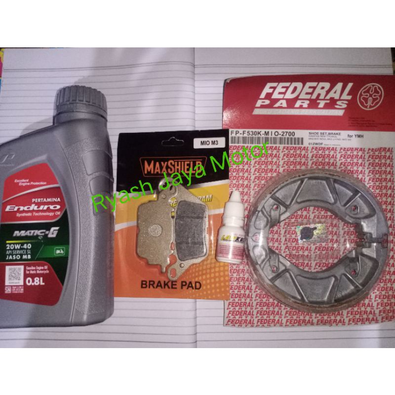Paket Murah Original kampas rem + Oli mesin Enduro matic-G 20-40w 800ml + Penghematan bensin TERMURAH for Mio M3/Mio Z/Mio S/Freego/Mio gear/Mio soul GT 125 bluecore/X-Ride 125cc/Fino 125cc/Fasio/Pacio