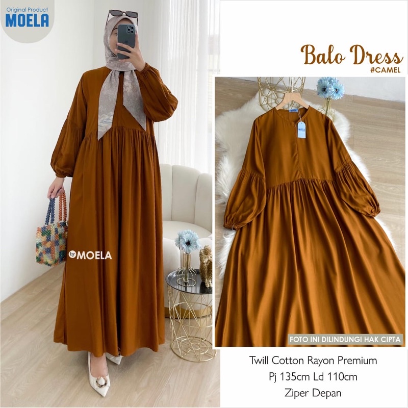 Gamis dress rayon polos Amora/Anse/Celin/Baisa/Biumi/Molin/Ciaji/Jihas/Flate/Tosti/Milly/Tisa/Siuti/Chesa/Fimel/Yapi/Lilci/Balo/Polse/Rensi/Silom/Neta/Rome by Moela berlabel-Balo camel