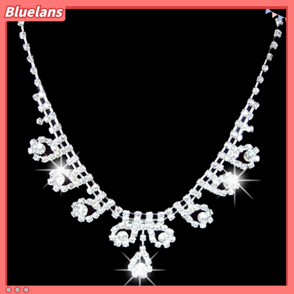 Bluelans Lady Bridal Wedding Engagement Rhinestone Teardrop Necklace Earrings Jewelry Set