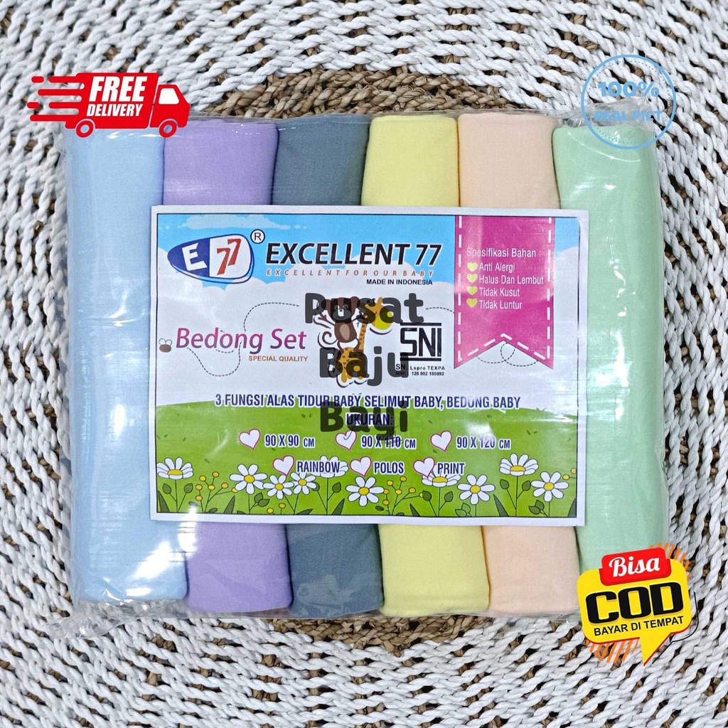 Bedong Rainbow Soft Pastel Jumbo 115 x 90 cm isi 6 Pcs SNI EXCELLENT 77, Selimut dan Bedong Bayi