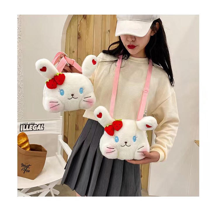 （COD)Tas selempang Madley Sling Bag Fashion Motif Kartun Karakter Hewan warna putih kelinci Anak &amp; Dewasa