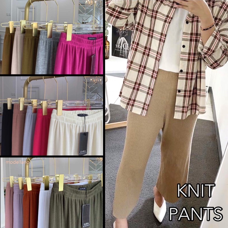 BORA KNIT PANTS CELANA RIB RAJUT KULOT KARET LEMBUT MELAR MURAH ABG VIRAL HORNET SOMI PANTS