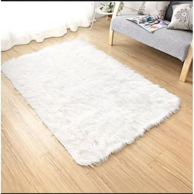 KARPET BULU Karpet bulu rasfur ukuran 150x100cm bahan lembut - putih anti slip jumbo kamar tidur teb