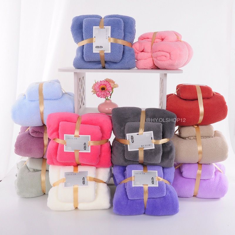 [HY.OLSHOP12] Handuk Set 2 Pcs New Motif Polos Cotton Handuk Mandi Dewasa