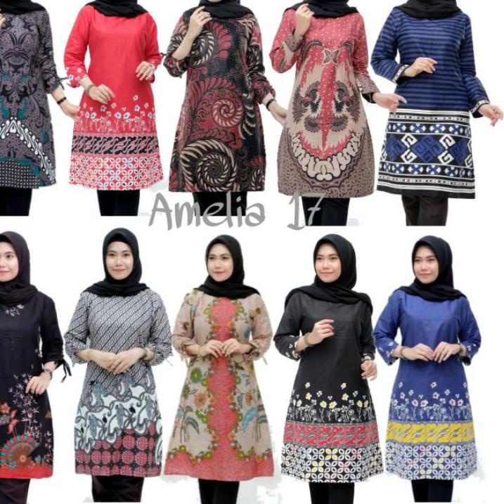 Best Product Model Baju Batik Wanita Terbaru 2022 Atasan Lengan Panjang Tunik Wanita - tunik batik w