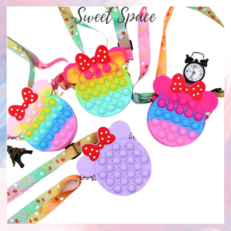 TAS POP IT SELEMPANG KITTY BULAT DAN MICKEY BULAT WARNA WARNI [SWEETSPACE]