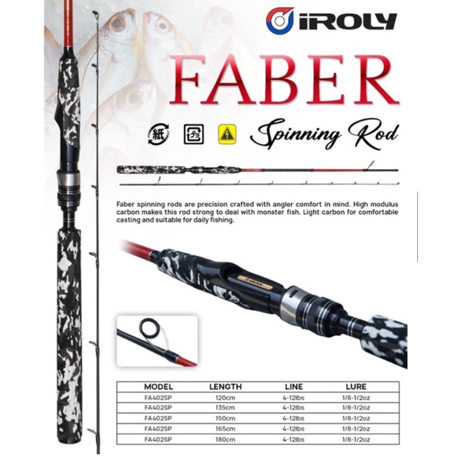 Joran Pancing Iroly Faber 180cm 4-12lbs (10 Marit) Carbon Solid Lentur - Engkus Fishing