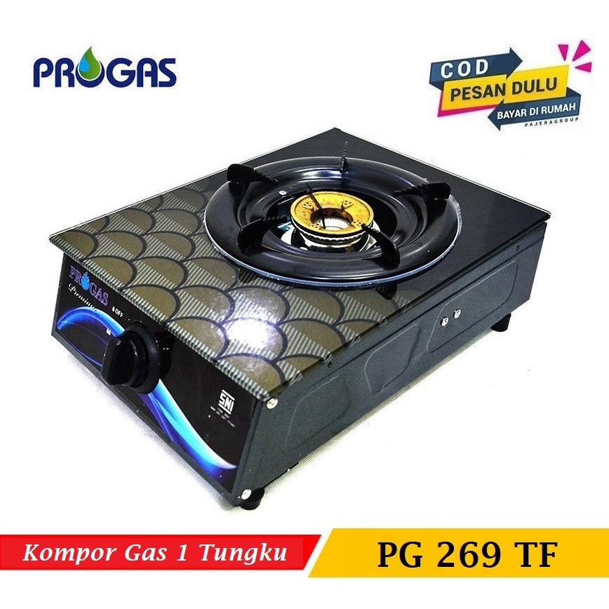 Kompor Gas Kaca 1 Tungku Progas PG 269 TF Motif Elegan Original-garansi resmi