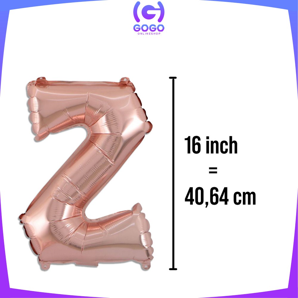 GOGO-C390 Balon Foil Huruf Rosegold A-Z Balon Foil Angka 0-9 / Ballon Foil Abjad Alphabet Angka Polos / Baloon Huruf Dan Angka Perlengkapan Ulang Tahun