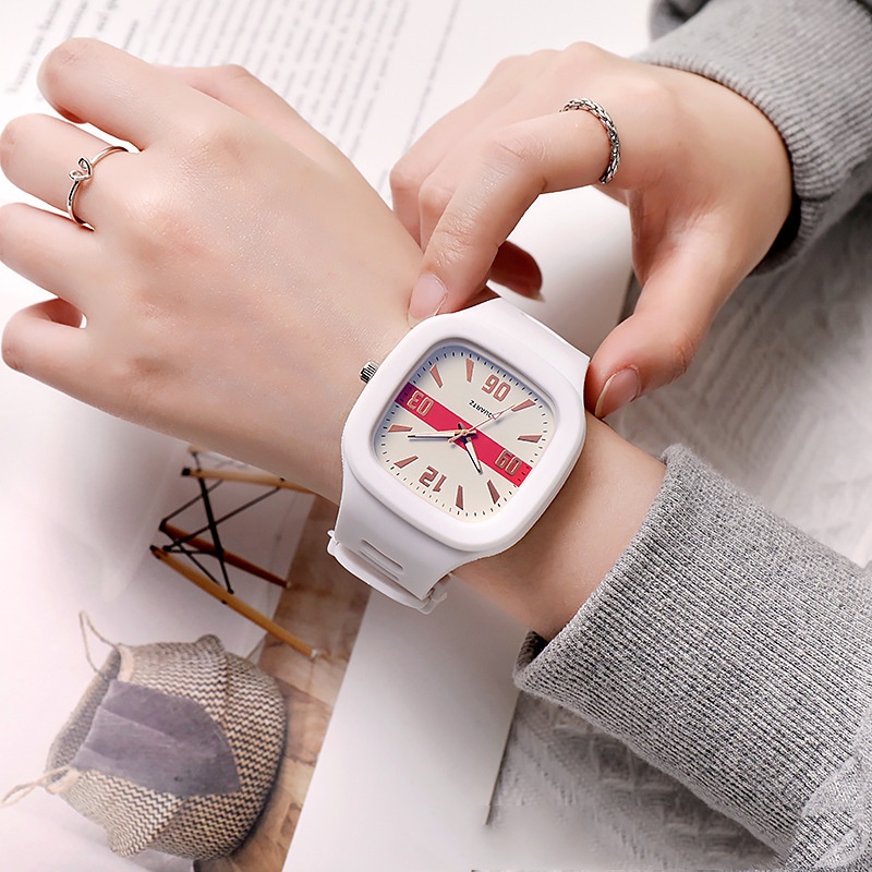 Jam Tangan Wanita Geometri Quartz Silicone Model Korea