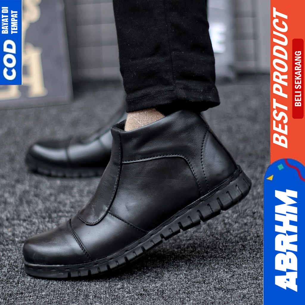 Sepatu Boots Pantofel Formal Kulit Asli Kerja Kantor Hitam Pria Abrhm Estem