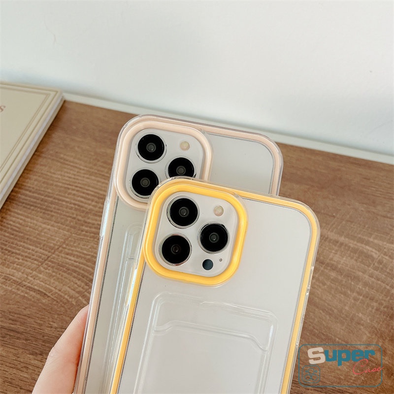 3in1 Soft Case Dompet Kartu Warna Macaron Untuk iPhone 11 12 13 14 Pro MAX 6 6S 7 8 Plus XR X XS MAX SE 2020
