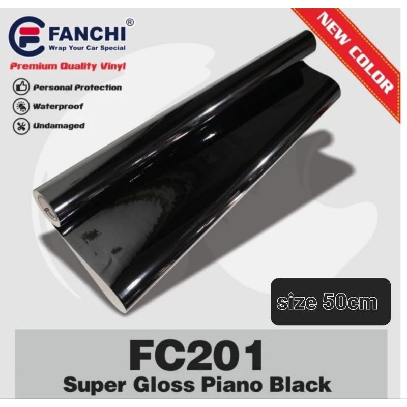 Sticker Fanchi FC201 Hitam Super Gloss Glossy Piano Black Premium Wrap per 50cm