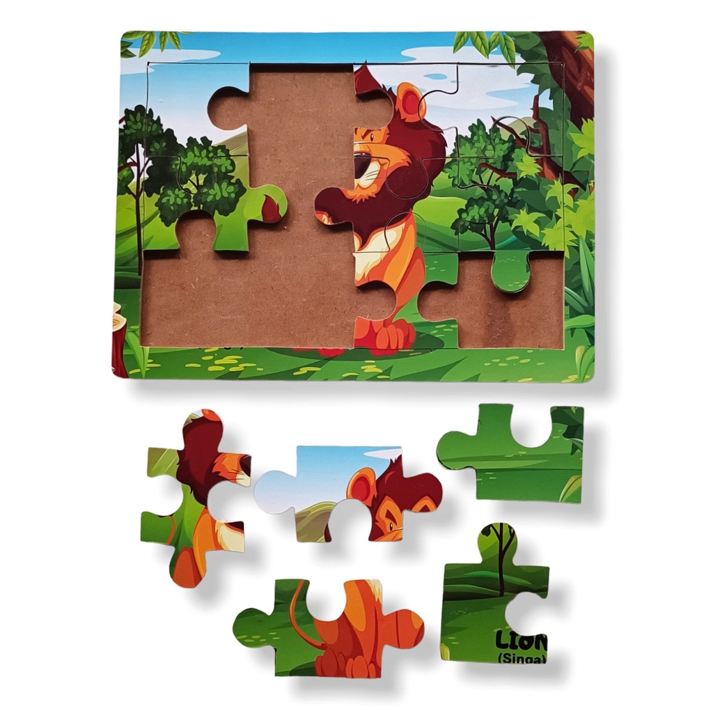 Mainan Kayu Pintar Puzzle Kayu Jigsaw Gambar Singa Bisa COD