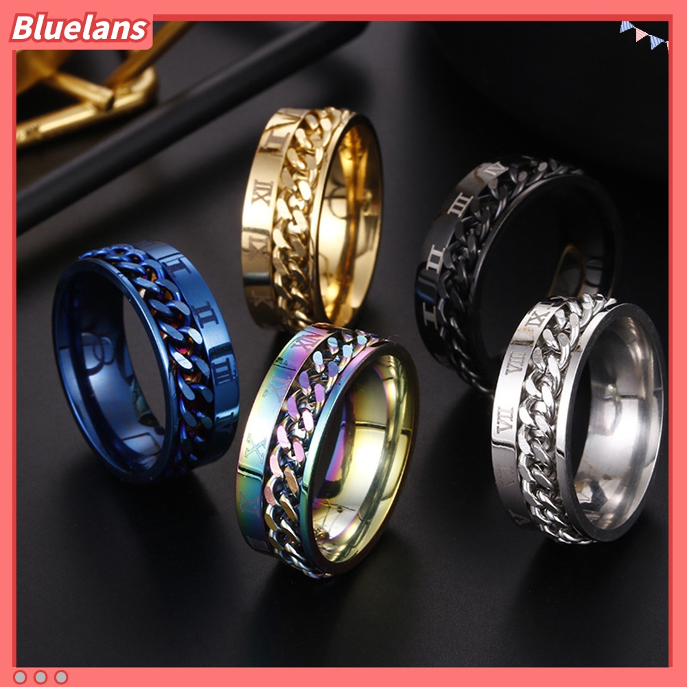 Bluelans Unisex Fashion Titanium Steel Roman Numerals Twist Chain Ring Party Jewelry Gift