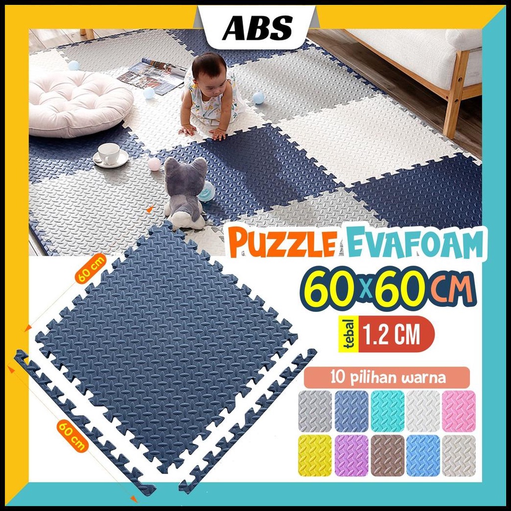 (Abs) 60X60Cm Puzzle Evafoam Alas Lantai Polos Premium Tebal 12 Mm &amp; 25Mm
