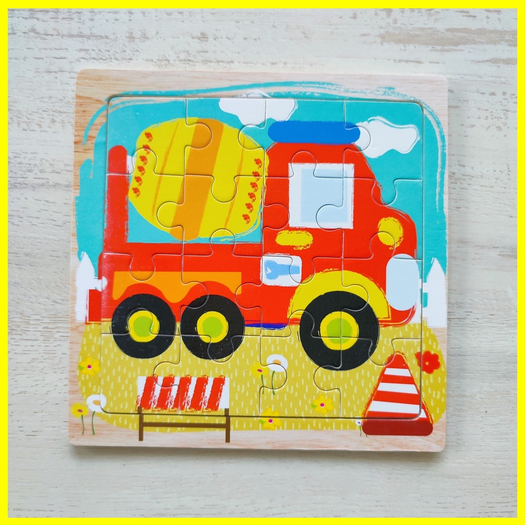 Busyboxes.id Mainan anak edukasi anak 1 2 3 tahun laki laki perempuan mainan edukasi Montessori puzzle jigsaw 3d kayu alat berat konstruksi  seri -  mobil molen