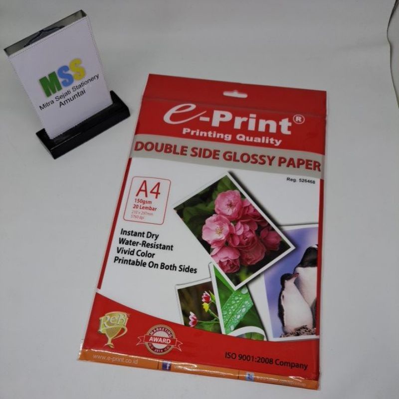 

DOUBLE SIDR GLOSSY PAPER A4 E-PRINT 150GSM