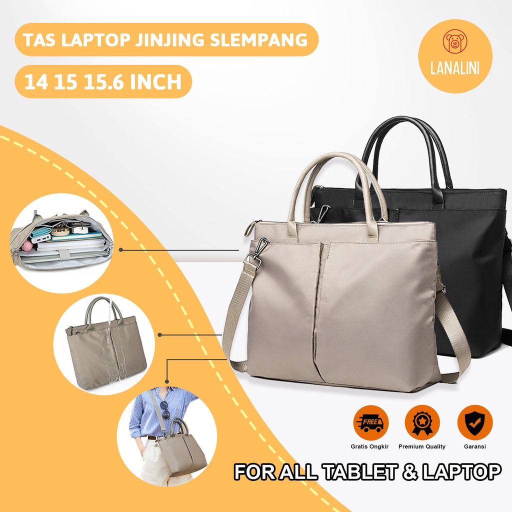 Tas Fashion Wanita Multifungsi Jinjing Kerja Kuliah Selempang Slempang Sling Bag Ipad Tablet Laptop Macbook Air Pro Asus Acer Lenovo HP Huawei 11 12 13 14 15 15,6 inch Motif Polos Warna Hitam Black Khaki Murah Korean Model Tali Waterproof Slot Stationary