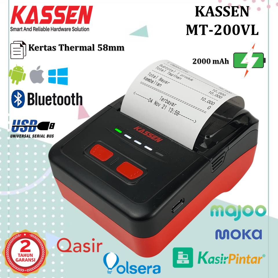 Promo Mini Printer Portable Bluetooth Kassen MT-200VL Printer Kasir Thermal 58MM MT200VL
