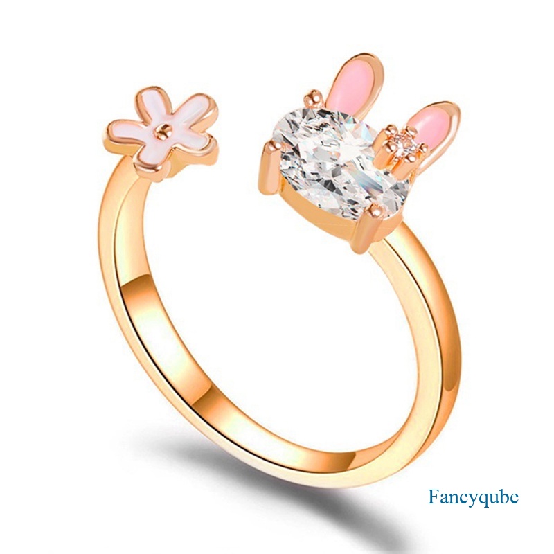 Fancyqube Cincin Model Terbuka Bahan Metal Desain Hewan Kelinci Dapat Disesuaikan Untuk Wanita