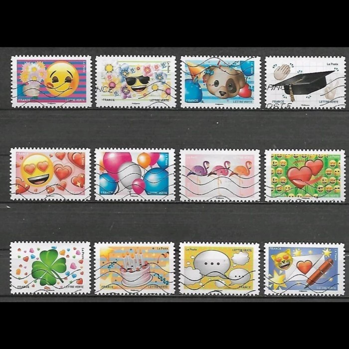 

0757 Perangko Prancis 2018 Greeting Stamps - Emoji 12v Used