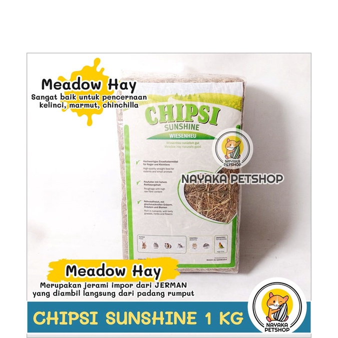 Chipsi Sunshine Compact 1 kg Meadow Hay Rumput Kering Makanan Kelinci Rabbit Pakan Chinchilla Cemilan Marmut Food Grass Guinea Pig