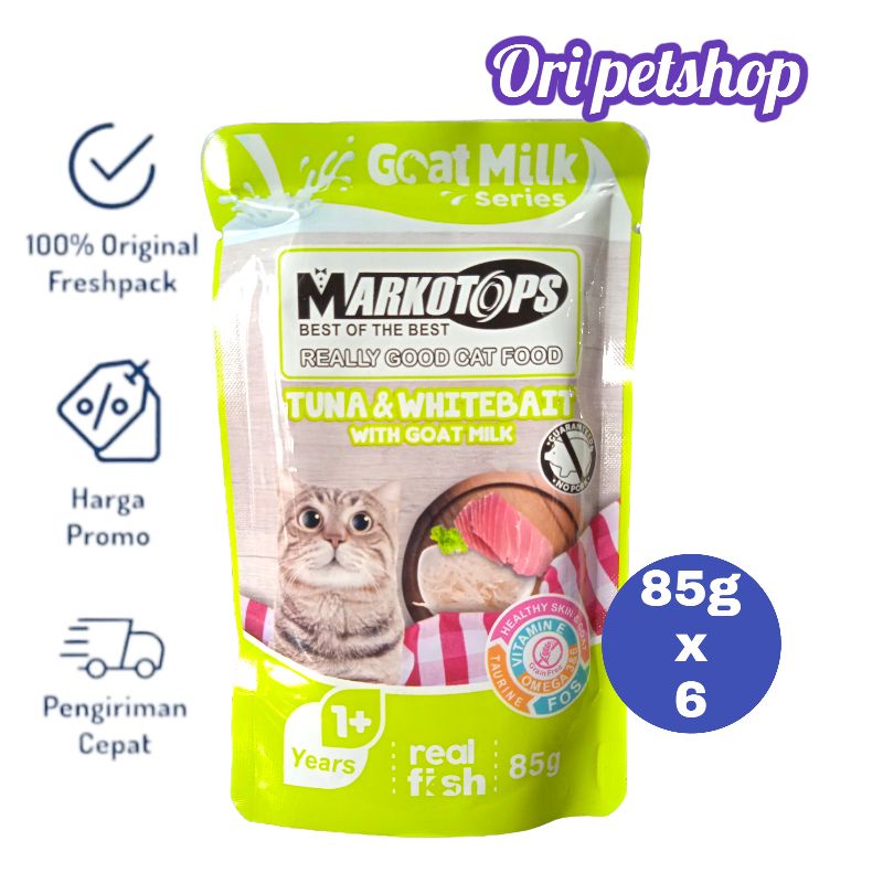 (6 pouch) Markotops Pouch Sachet 85gr Wet Cat Food - Tuna Withebait