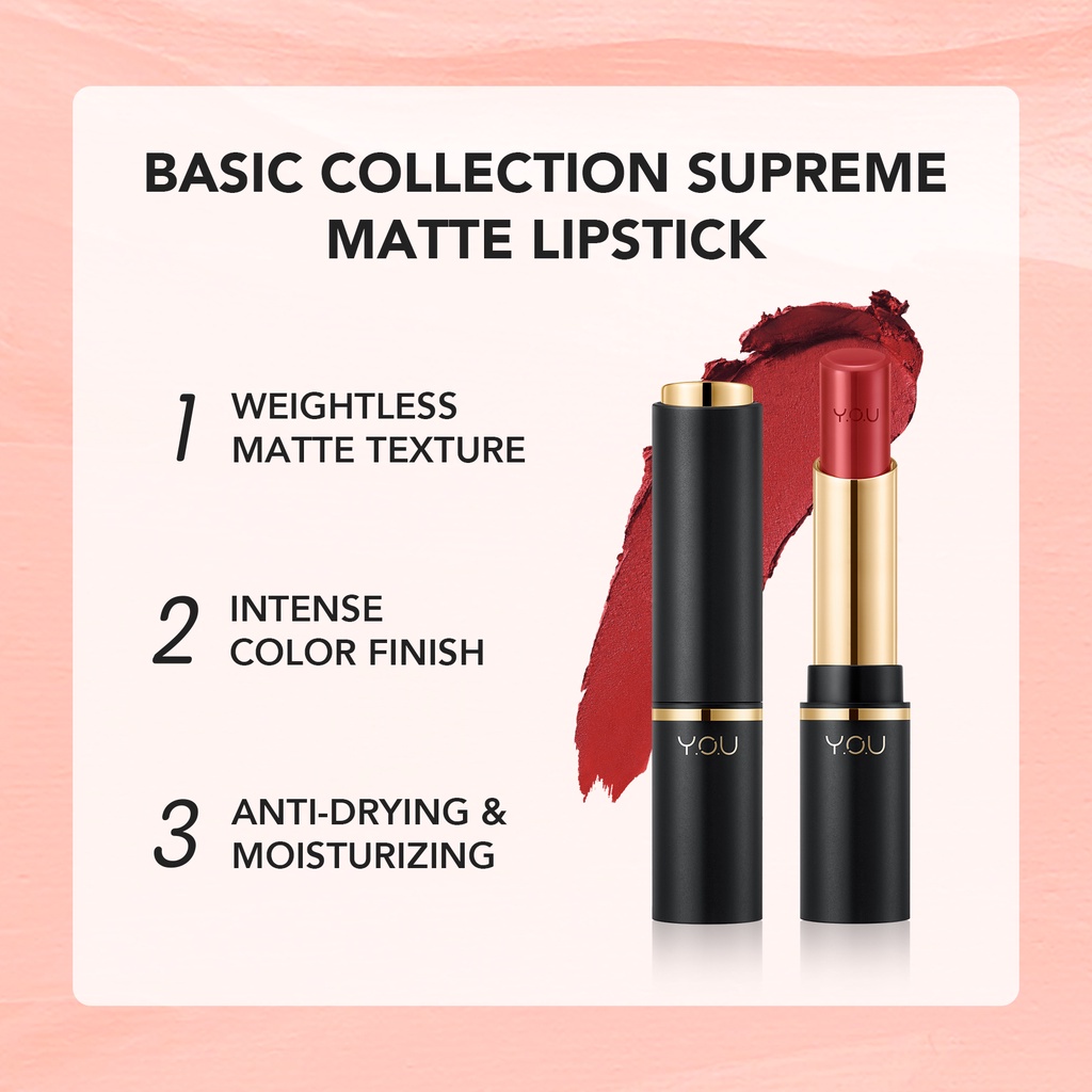 YOU Supreme Matte Lipstick Lipstik Basic Collection Supreme Matte Lipstick [Long-wear Lip Color&Rich