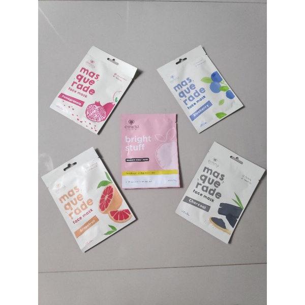 Emina Bright Stuff Essence 1 Sheet Mask Masquerade Face Mask Charcoal Pomegranate Blueberry Grapefruit Masker Wajah Remaja Muka Lembab Sekali Pakai Bright Glowing
