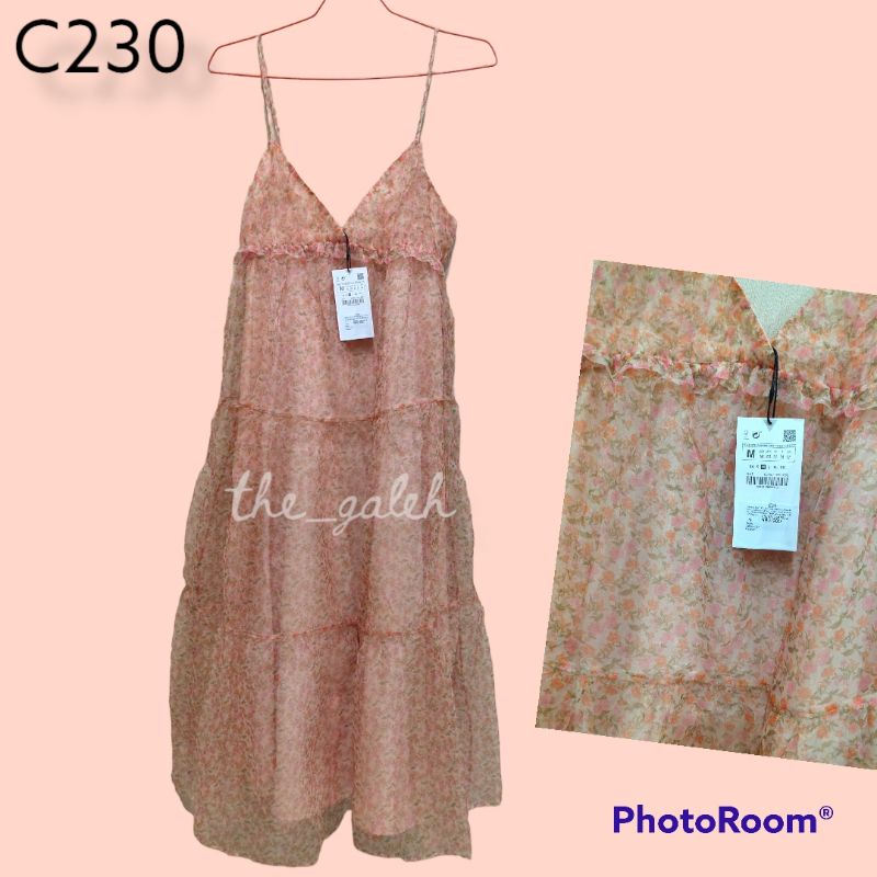 C230 New Zara Original 100% Long Dress Tanpa Lengan Peach Bunga Bunga Dress Pantai Bagus Murah