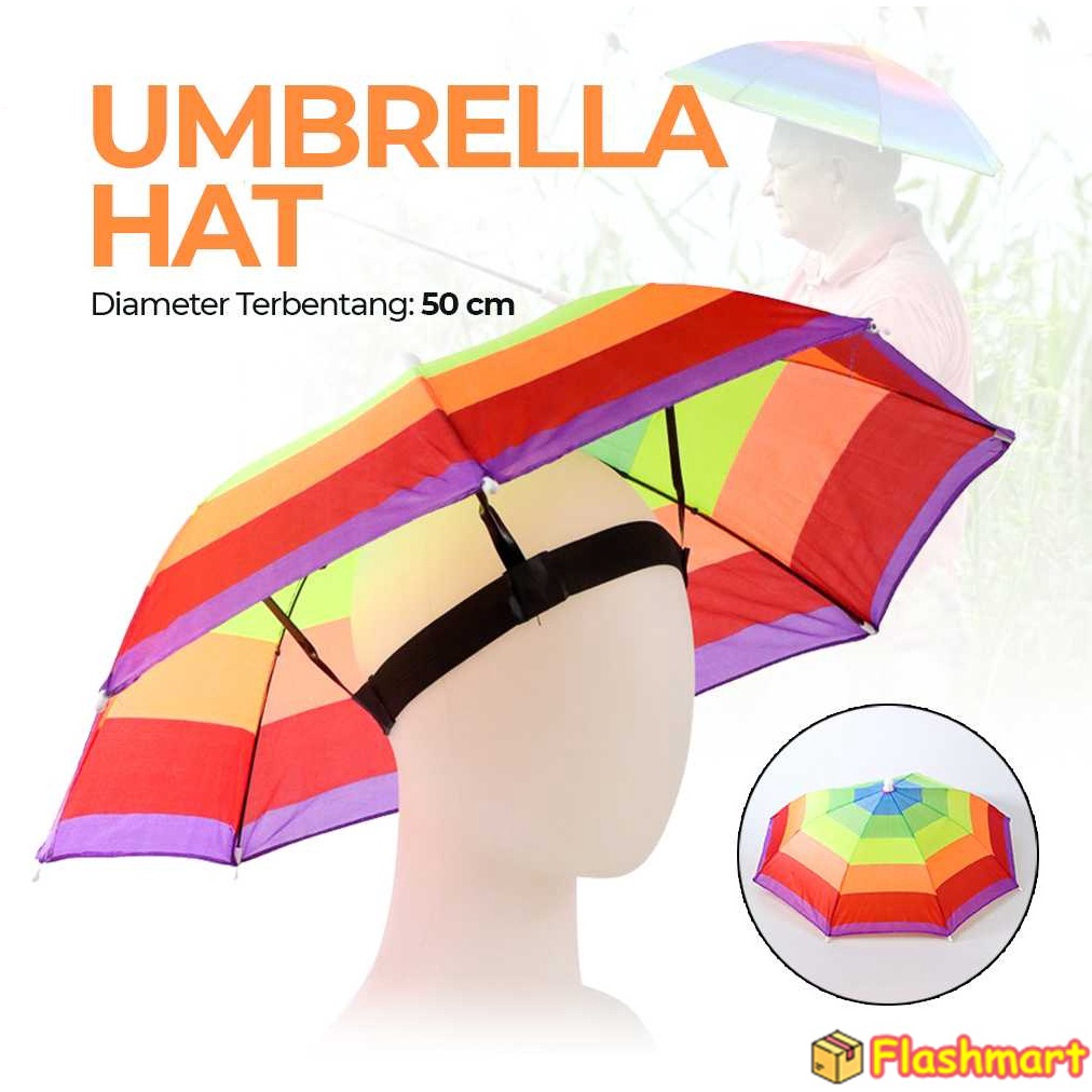 Flashmart Topi Payung Umbrella Hat / Topi Payung ini merupakan terobosan baru yang dapat Anda gunakan untuk menghindari terik matahari ataupun hujan, payung teduh ini sangat ringan dan tidak membebani kepala Anda, membuat Anda dapat bergerak dengan bebas