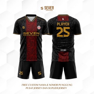 Seven Sportwear - Jersey Bola/Futsal Custom - Batik Flower Black Red