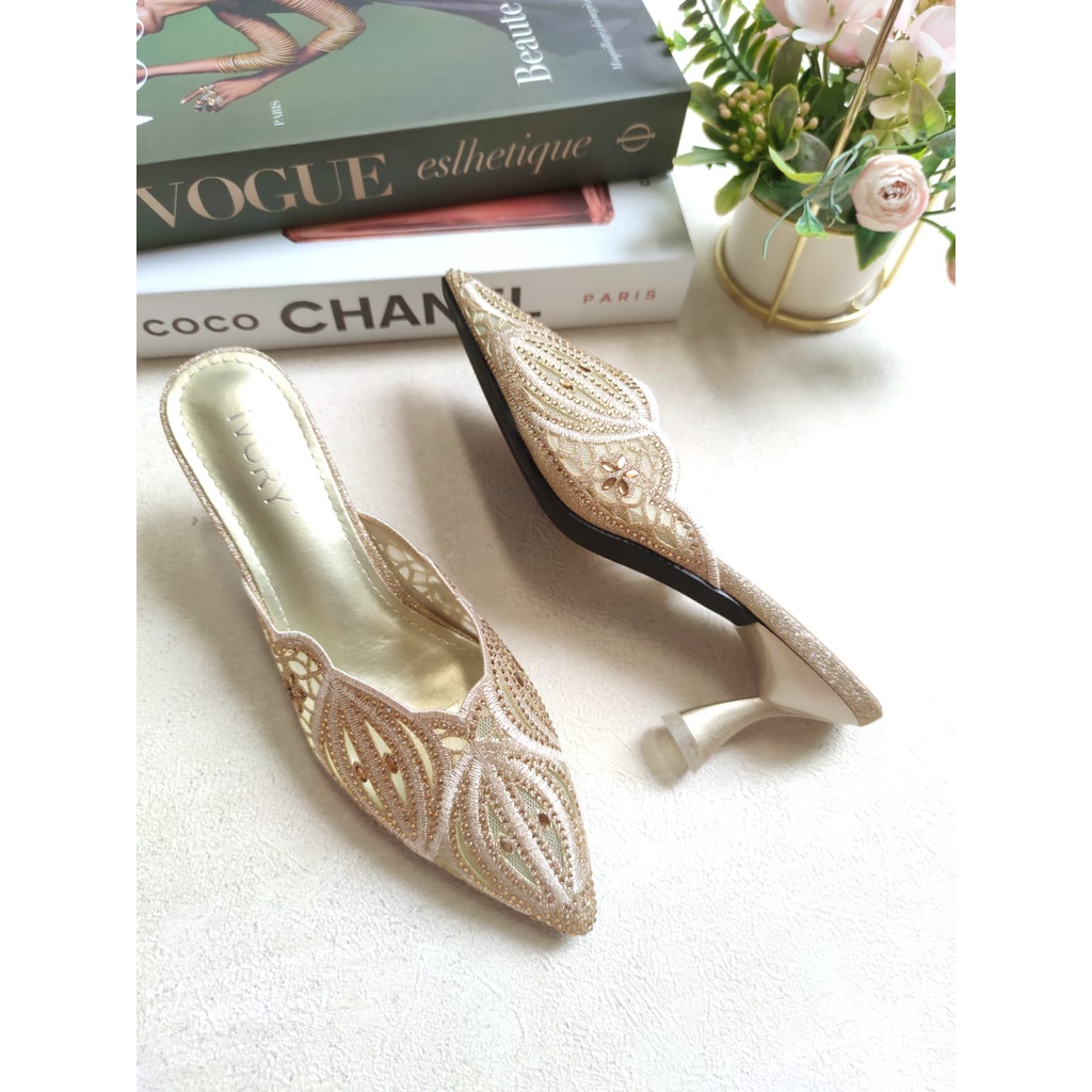 IVORY Sepatu Heels Mules Pesta Glitter X28-234