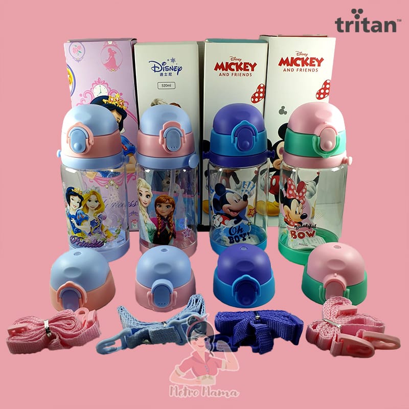 Botol Minum Anak Disney Original Dual Cap Bahan Tritan Premium BPA Free/ Kids Bottle 520 ml Elsa Frozen/Mickey/Ironman