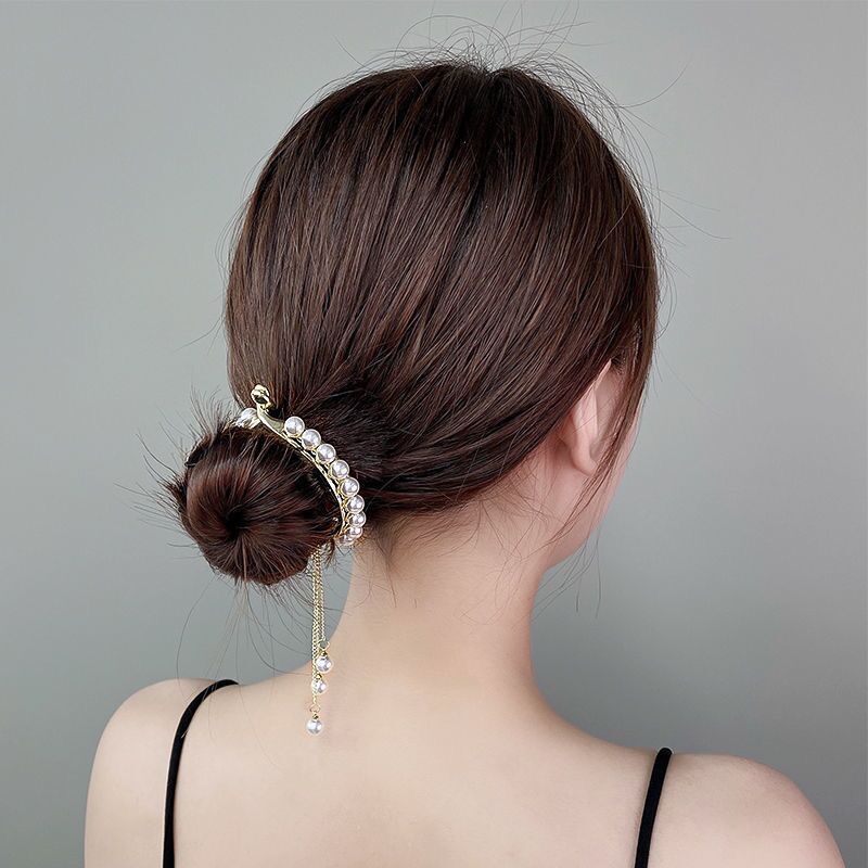 Jepit Rambut Ponytail Bahan Alloy Aksen Mutiara Berlian Imitasi Gaya Korea Untuk Wanita