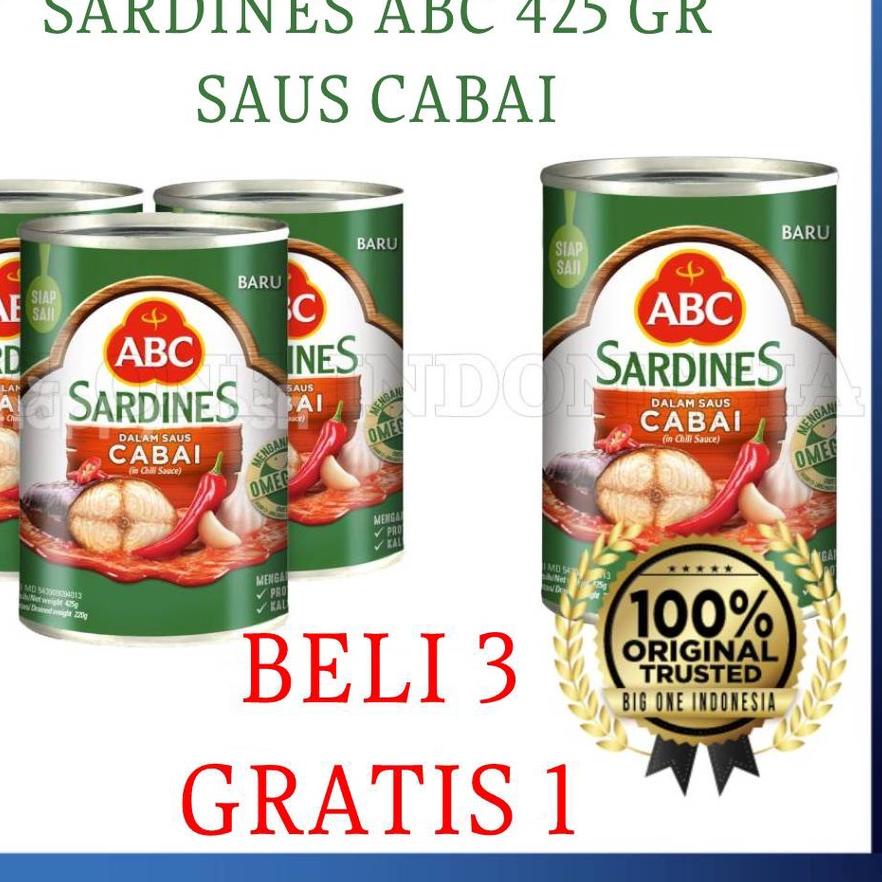 

10.10 STOK READY Sarden ABC Saus Cabai 425 gr, Buy 3 Pcs Get 1 Pcs, Ikan Sarden Kaleng Siap Saji, Sardines Abc 425gr buruan