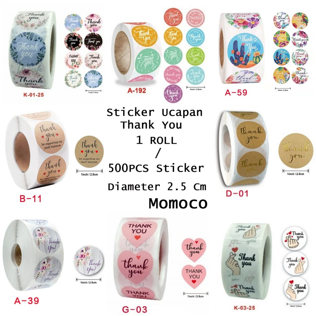 

Sticker Stiker 500Pc Kado Ucapan Thank You Terima Kasih Per Roll 2.5Cm